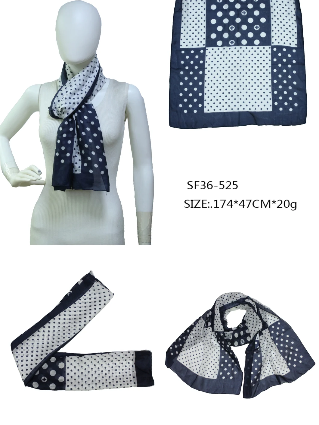 Ladies Light Scarf Dots Print Navy White Fashion Shawl 2022 Spring Autumn