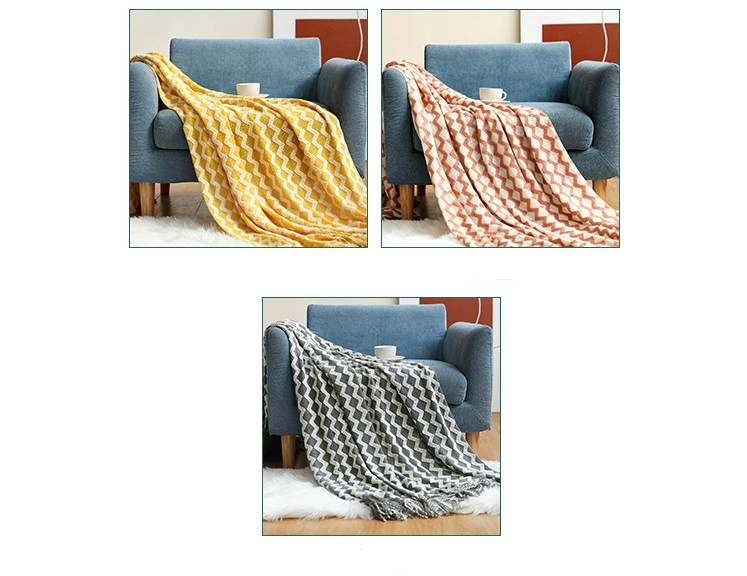 Cashmere Imitation Wool Warm Knit Blanket Pashmina Geometric Pattern Jacquard Weighted Blanket for Bedroom 130X200