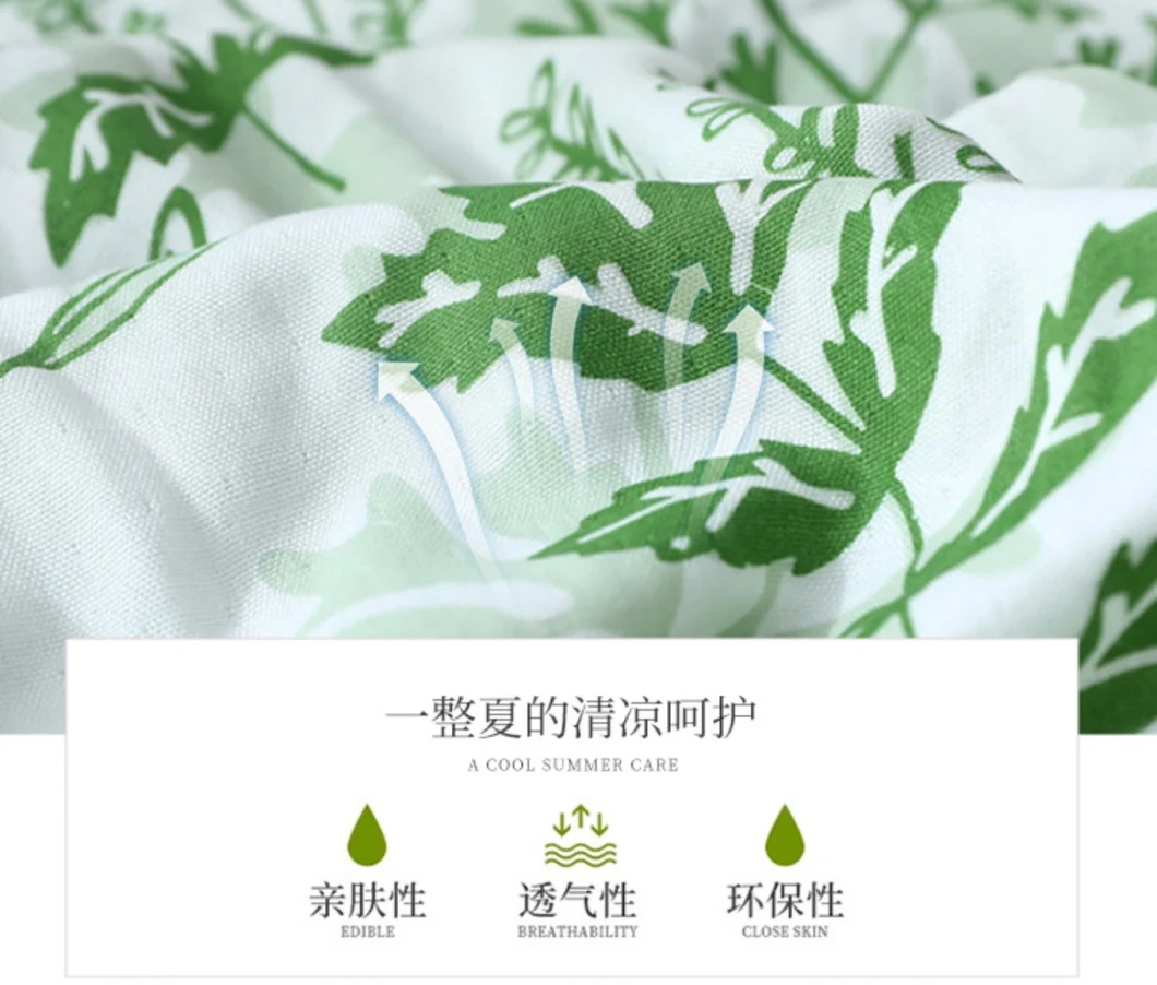 100% Bamboo Fiber Cooling Blanket Green Leaves for Summer
