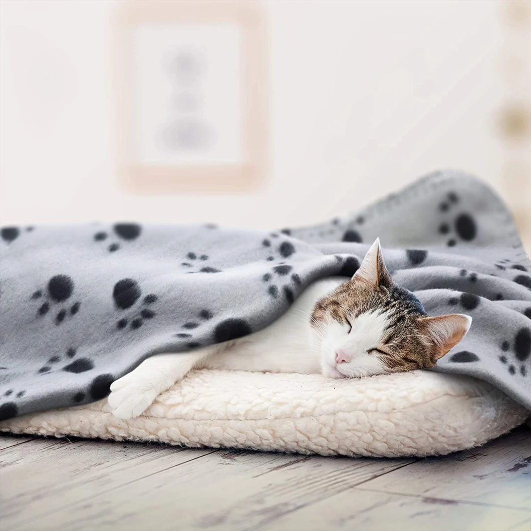 Electomania Puppy Blanket Cushion Dog Cat Fleece Blankets Pet Sleep Mat Pad Bed Cover Paw Print Kitten Soft Warm Blanket Animals (Grey, Medium)