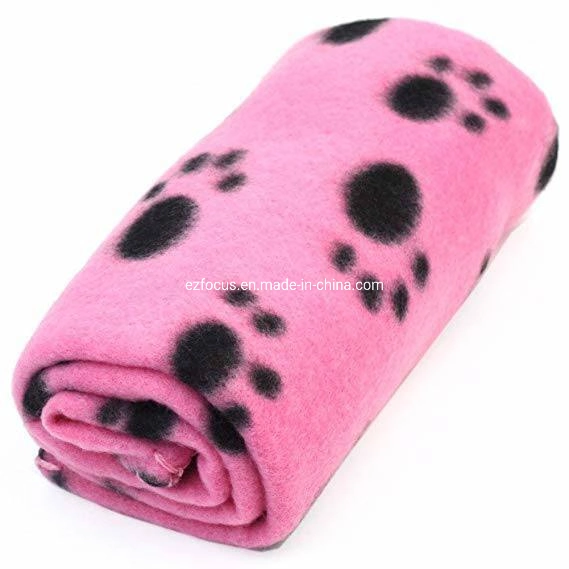 Pet Blanket for Dog Cat Animal Fleece Black Paw Print Warm Sleep Mat Fabric Indoors Outdoors Wbb10698